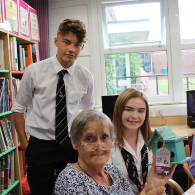 Residents Mary Clewes and Edward Oakley with pupils Oliver Marquis-Johnson and Lily Benton.